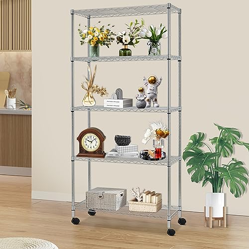 5 Tier Wire Storage Shelves with Wheels (20000 Ounce)