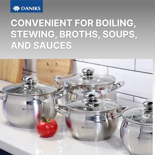 Classic 12 Piece Stainless Steel Cookware Set with Glass Lids