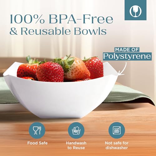 4 Pack Disposable White Plastic Serving Bowls Square Party Candy Use 16oz (4 Count)