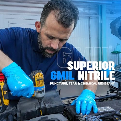 Heavy Duty 6 Mil Blue Nitrile Gloves Disposable Latex & Powder Free (200 Count)