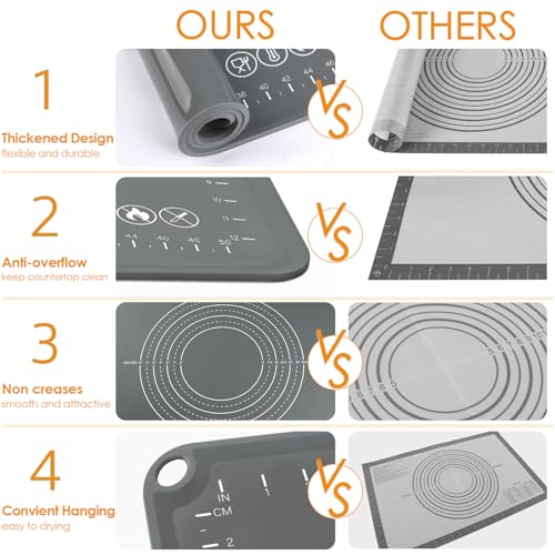 Silicone Pastry Mat 24" x 16" Baking Mat with Measurements and Edge Heightening