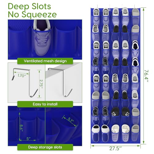 Over the Door Shoe Organizer with 40 Large Breathable Mesh Pockets