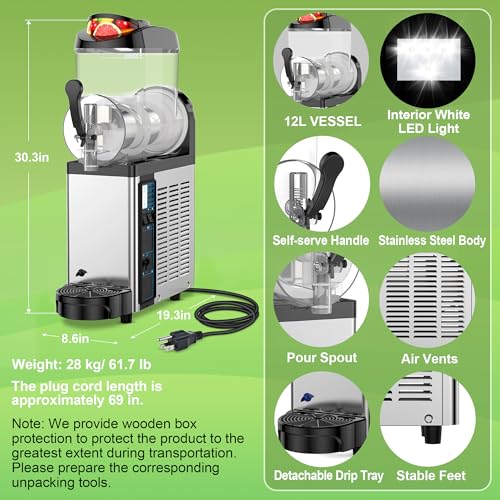 12L Commercial Slushie Machine Frozen Drink Maker Stainless Steel Slushy