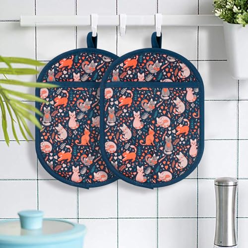 Pot Holders with Transparent Clear Silicone Shell and Nice Cat Flower (2 Count)