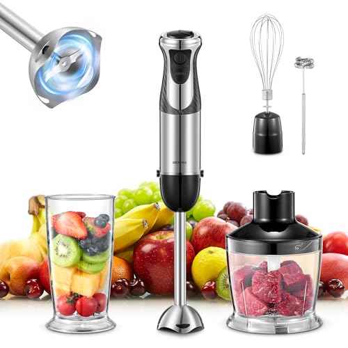 5-in-1 Hand Immersion Blender 1000W Handheld, Copper Motor Stainless Steel Blade Stick Blender, Mixing Beaker, Food Processor, Whisk, Milk Frother, for Smoothies Puree Baby Food (Black1)