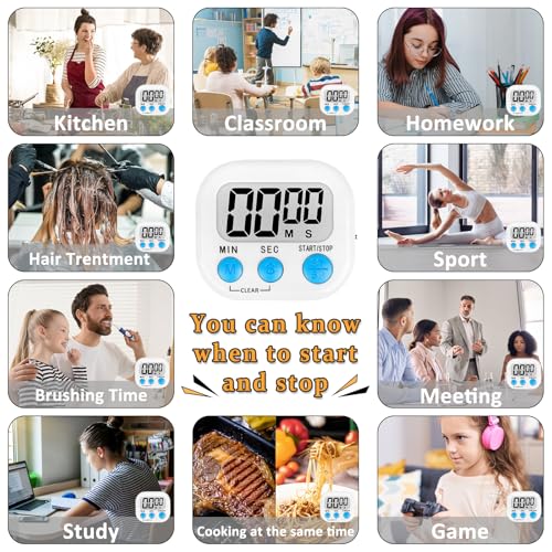 Digital Kitchen Classroom Timers for Kids Cooking 12pcs Wht Grn Pk