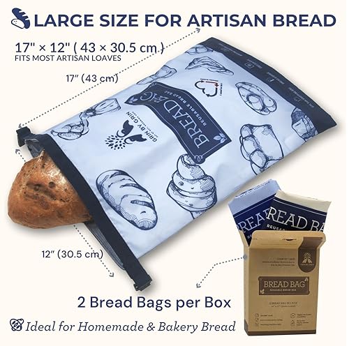 Bread Bags 2 Pack Reusable Zipper Bags Extra Large (2 Count)
