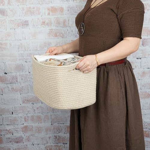 Woven Cotton Rope Storage Baskets 15x10x9.3" 3 Pack Oatmeal