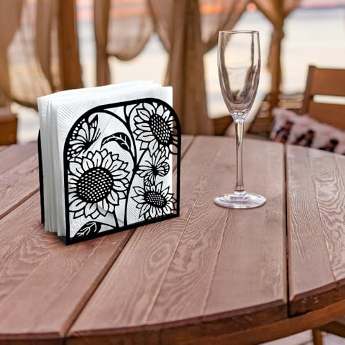 Sunflower Decorative Black Metal Napkin Holder for Table