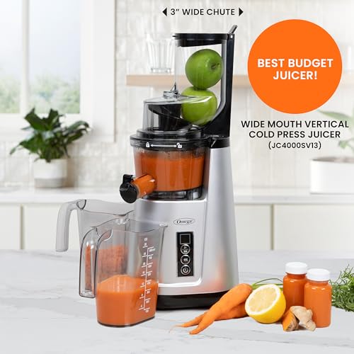 Wide Mouth Juicer Compact Vertical Cold Press Vegetable and Fruit Juice Extractor with 3
