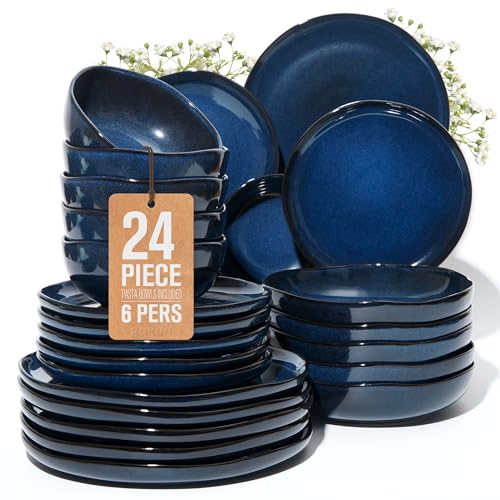 24 Pieces Dinnerware Set for 6 with Pasta Bowls