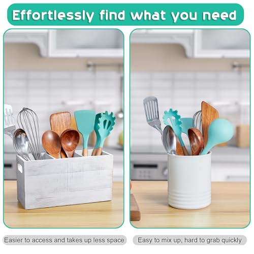 Rustic White Utensil Holder with Removable Divider
