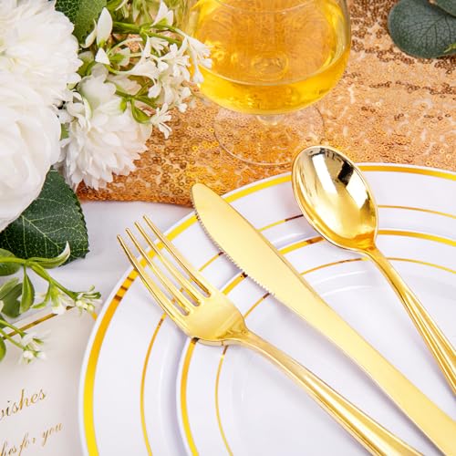 200 Pcs Gold Plastic Plates (200 Count)