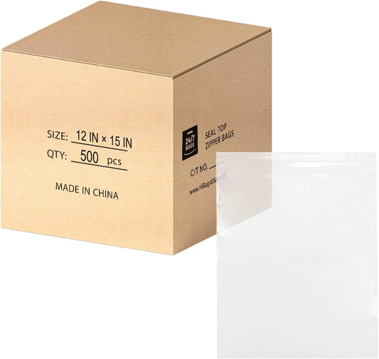 12" X 15" (500 Bags) 2 Mil Clear Reclosable Zip Plastic Poly Bags with Resealable Lock Seal Zipper