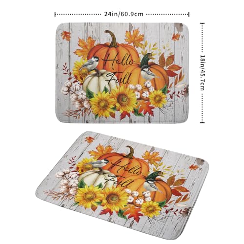 Hello Fall Dish Drying Mat for Kitchen Counter 18x24 Inch Orange Pumpkin Absorbent Drying Pad with Hanging Loop Autumn Home Decoration