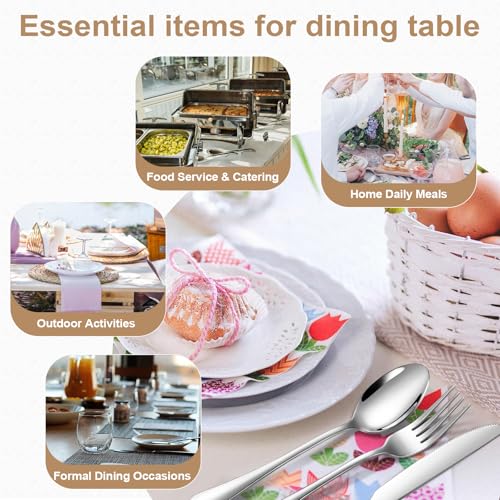 Silverware Set 50 Piece Stainless Steel Flatware Set Silverware Utensils for 10 People Includes Forks Knives Spoons & Salad Forks Dishwasher Safe for Home Restaurant or Outdoor Use (50 Count)