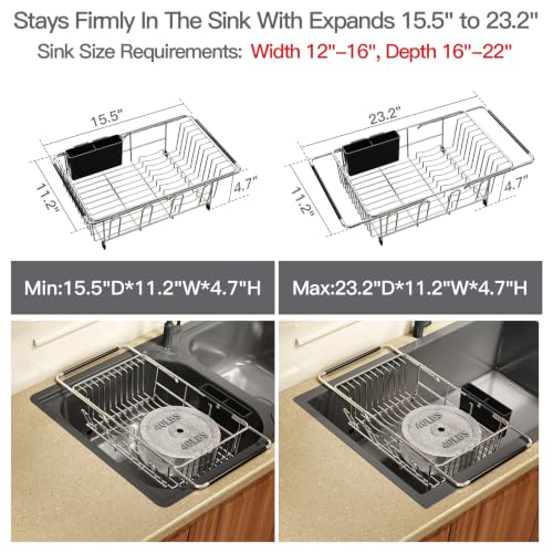 Expandable Dish Drying Rack Over Sink with Anti