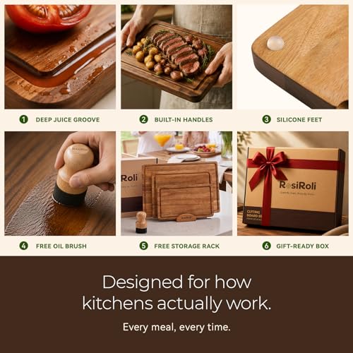 Acacia Cutting Board Set of 3 with Stand for Kitchen Prep (3 Count)