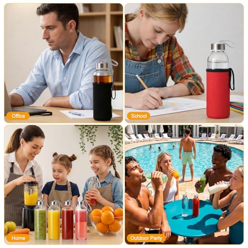 12 Pack Glass Water Bottles with Sleeves (12 Count)