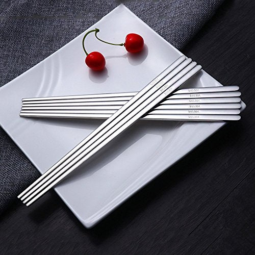 5 Pairs Silver Flat Chopsticks