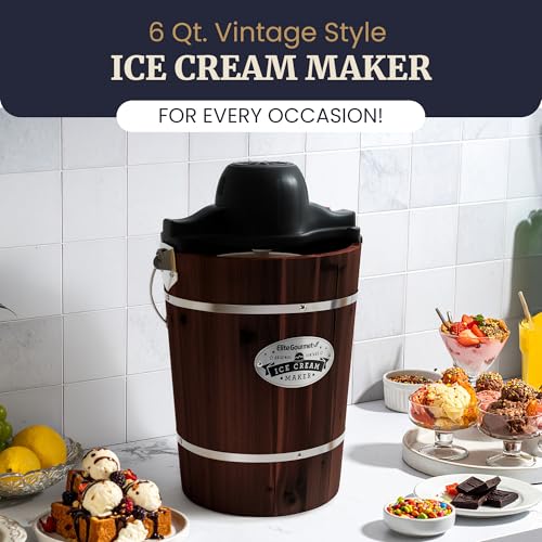 EIM949 6Qt Old Fashioned Walnut Wood Bucket Ice Cream Maker