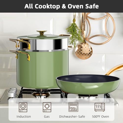 Lux LE 13Pc Ceramic Cookware Set with Elegant Gold Handle