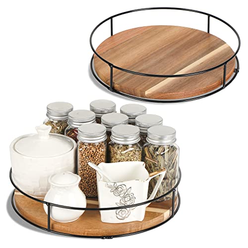 2 Pack ] 10" & 11" Acacia Wood Lazy Susan Organizers with Steel Sides (2 Count)