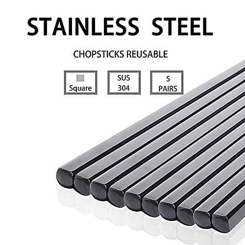 Metal Chopsticks Reusable Titanium Plated Stainless Steel Chopsticks Japanese Korean Chopsticks for Food & Cooking 9.5Inch Non