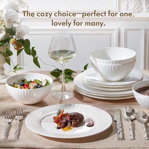 18Pc Rhombus Edge White Bone China Set