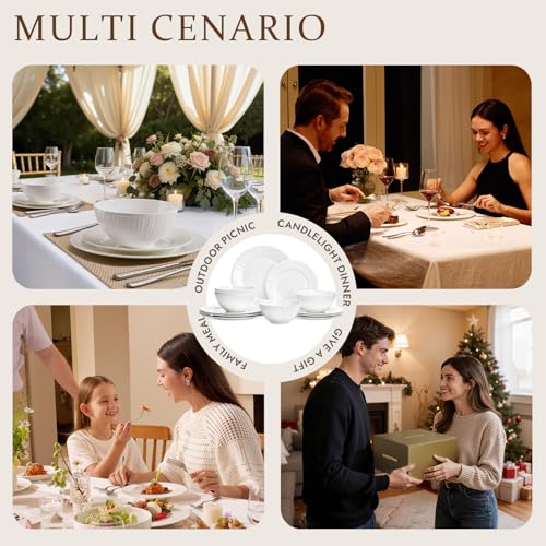 24Pc Textured White Bone China Set Service for 8