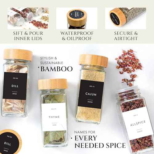 36 Thick Glass Spice Jars With Bamboo Lids (36 Count)