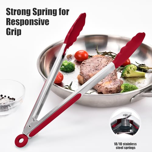 Kitchen Tongs with Silicone Tips for Cooking Serving