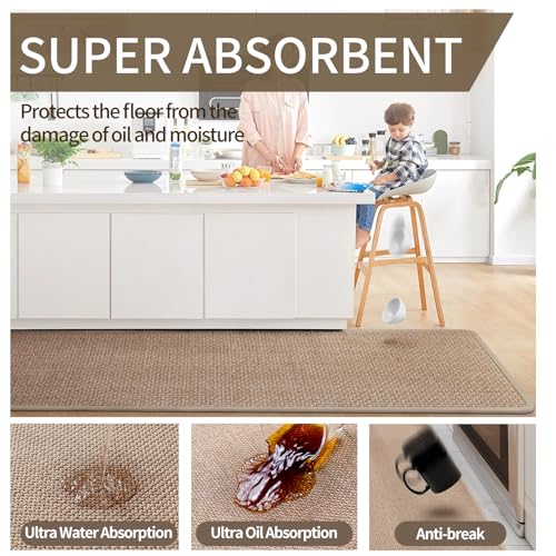 Kitchen Rugs Kitchen Mats for Floor Non Slip Washable Brown 17"x30" (3.557 Sq Ft)