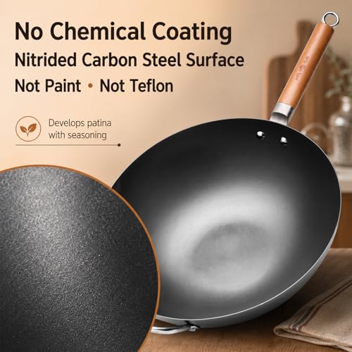 14.2" Carbon Steel Wok with Lid