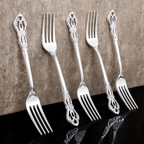 75PCS Silver Plastic Forks 8.1inch Vintage Baroque Forks for Party (75 Count)