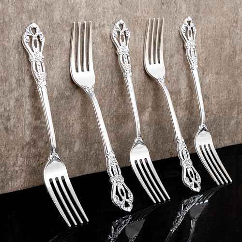 30PCS Silver Plastic Forks 8.1inch Vintage Baroque Forks for Dinners (30 Count)