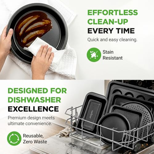 10-Piece Non-Stick Baking Set – Heavy-Duty Carbon Steel Bakeware Set w/ Cookie Sheets, Muffin Pan, Roasting Pan, Cake Pan, Baking Tray, Pizza Pan – Effortless Food Release & Easy Cleanup
