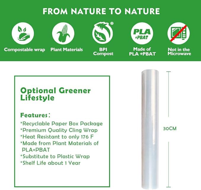 100% Compostable Plastic Cling Wrap Dispenser With Slide Cutter 12 inch Food Service Cling Film Wrap Roll