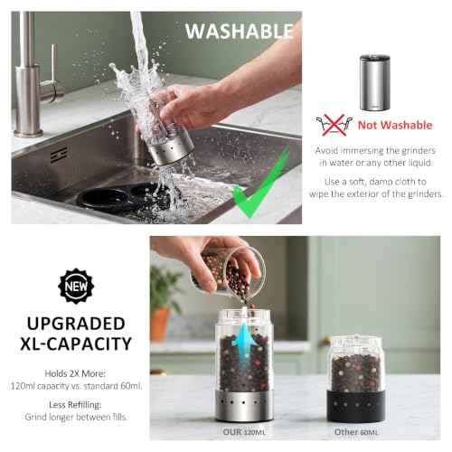Rechargeable Electric salt and pepper grinder set with Storage Base (4.05 Ounce)