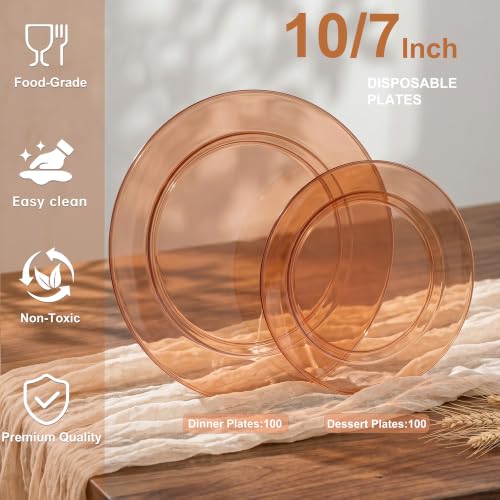 200 Pcs Amber Plastic Plates (200 Count)
