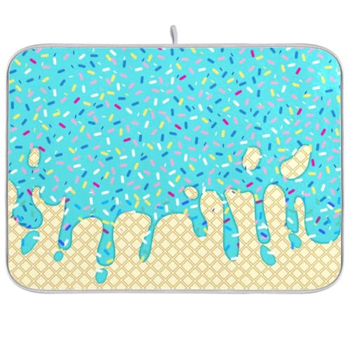 Teal Blue Ice Cream Dish Drying Mat for Kitchen Counter Absorbent Microfiber Drying Pad