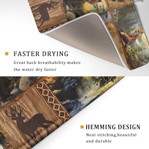 Bear Deer Fox Dish Drying Mat Rustic Cabin Lodge Dish Drainer Mats 18x24 Inch Absorbent Washable Dishes Rack Pad for Sink Kitchen Counter