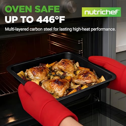 10-Piece Non-Stick Baking Set – Heavy-Duty Carbon Steel Bakeware Set w/ Cookie Sheets, Muffin Pan, Roasting Pan, Cake Pan, Baking Tray, Pizza Pan – Effortless Food Release & Easy Cleanup