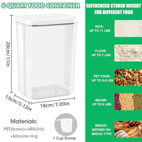 6 Qt Flour Sugar Storage Containers with Pop