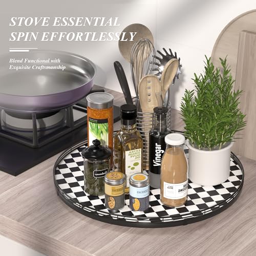 21 Inch Black and White Checkerboard Lazy Susan Decorative Tray