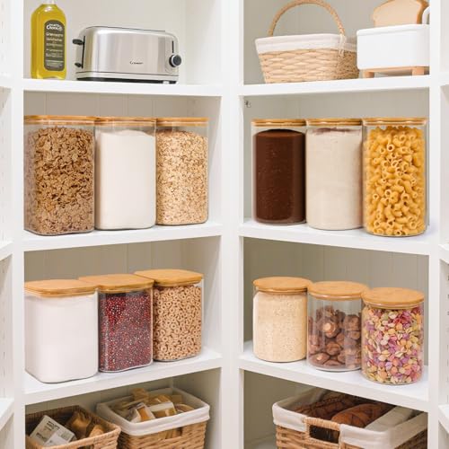 Glass Storage Jars with Bamboo Lids 4.6 Qt 2 Pack Large Wide Mouth (2 Count)