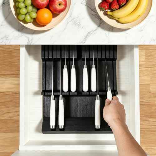 Bamboo In Drawer Knife Block Organizer