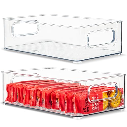 Plastic Food Storage 2 Pack Clear Container Bin with Handles for Organizing Kitchen (2 Count)
