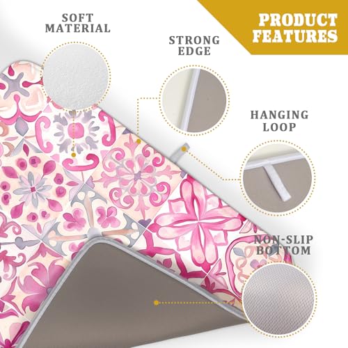 Pink Mexican Tiles Dish Drying Mat Absorbent Microfiber Dish Drying Pad for Kitchen Multi