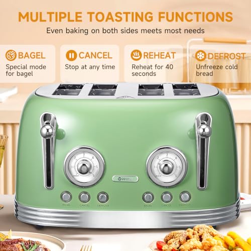 4‑Slice Retro Green Toaster Model TR03